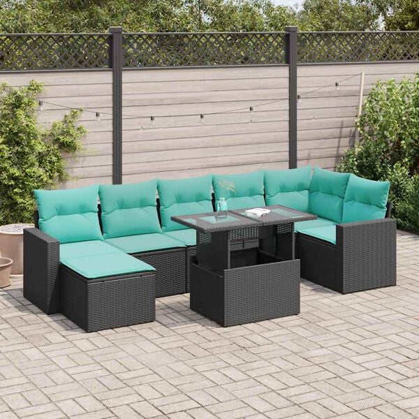 vidaXL 8-tlg. Garten-Sofagarnitur mit Kissen Schwarz Poly Rattan