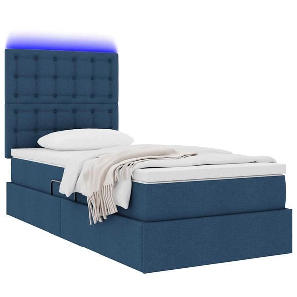 vidaXL Bett mit Stauraum und LED mit LED Blau 100 x 200 cm Polyester