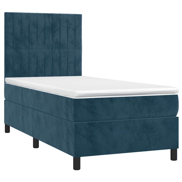 vidaXL Boxspringbett mit Matratze & LED Dunkelblau 90x190 cm Samt