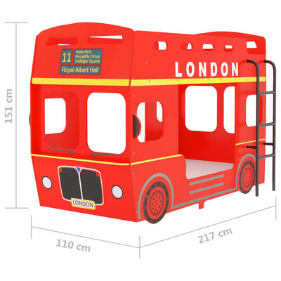 vidaXL Etagenbett Londoner Bus Rot MDF 90x200 cm