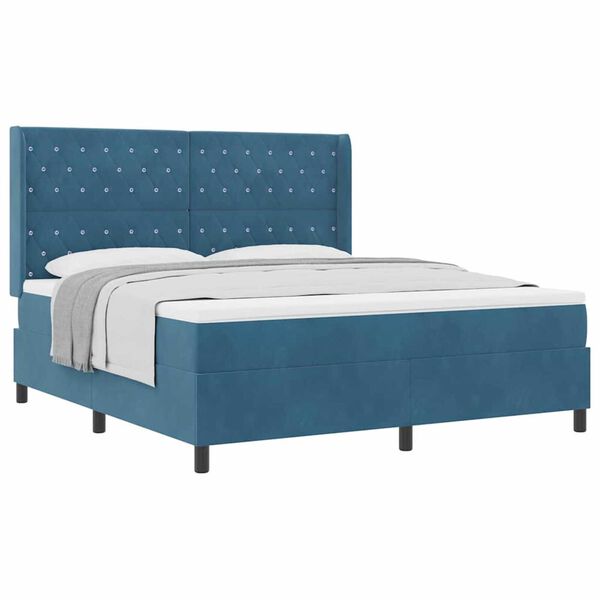vidaXL Boxspringbett mit Kissen mit Kopfteil Blau 180 x 200 cm Samt
