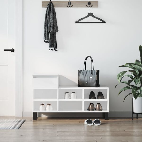 vidaXL Schuhregal Hochglanz-Wei&szlig; 102x36x60 cm Holzwerkstoff