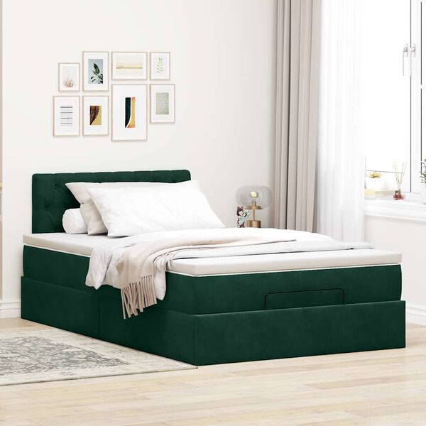 vidaXL Ottoman-Bett mit Matratze Dunkelgr&uuml;n 120x190 cm Samt