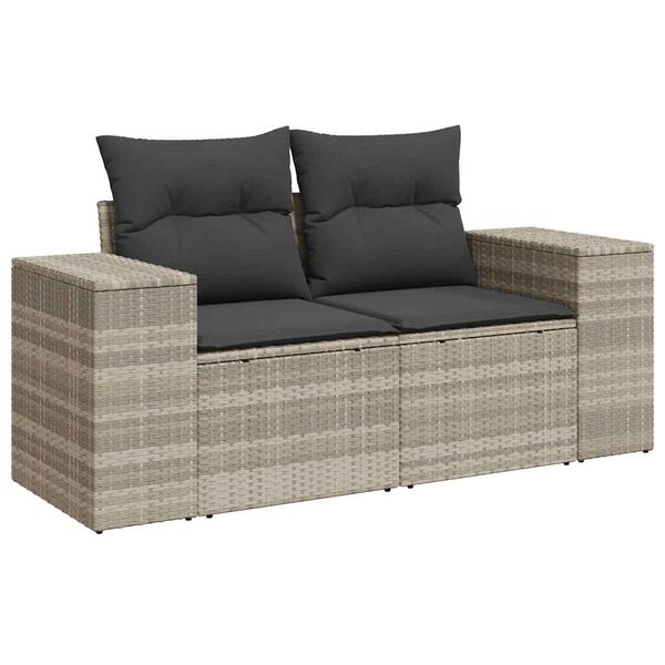 vidaXL 7-tlg. Garten-Sofagarnitur mit Kissen Hellgrau Poly Rattan