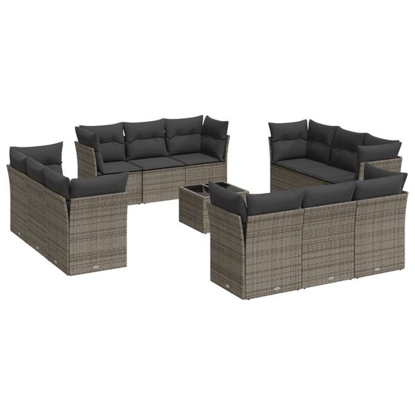 vidaXL 13-tlg. Garten-Sofagarnitur mit Kissen Grau Poly Rattan
