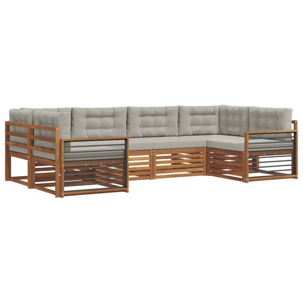 vidaXL Outdoor-Sofagarnitur mit Kissen 6 pcs Nat&uuml;rlich und Hellgrau