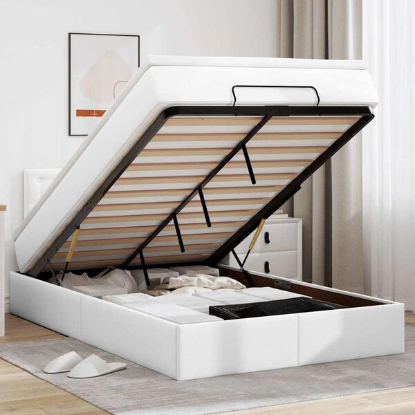 vidaXL Ottoman-Bett mit Matratze Wei&szlig; 120x200 cm Kunstleder