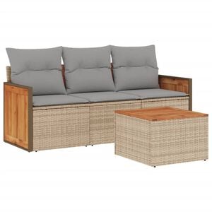 vidaXL 4-tlg. Garten-Sofagarnitur mit Kissen Beige Poly Rattan