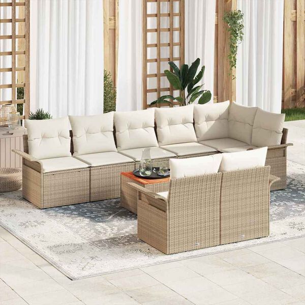 vidaXL Gartensofa-set mit Speicher 9 pcs Beige und Creme Poly-Rattan