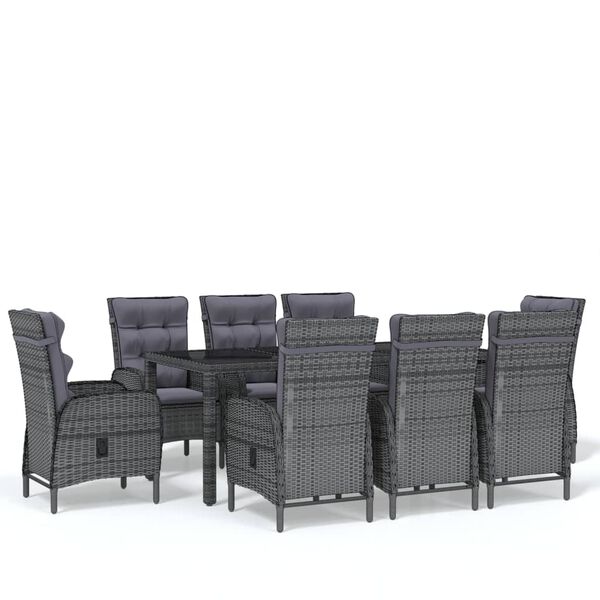 vidaXL 9-tlg. Garten-Essgruppe Poly Rattan Grau