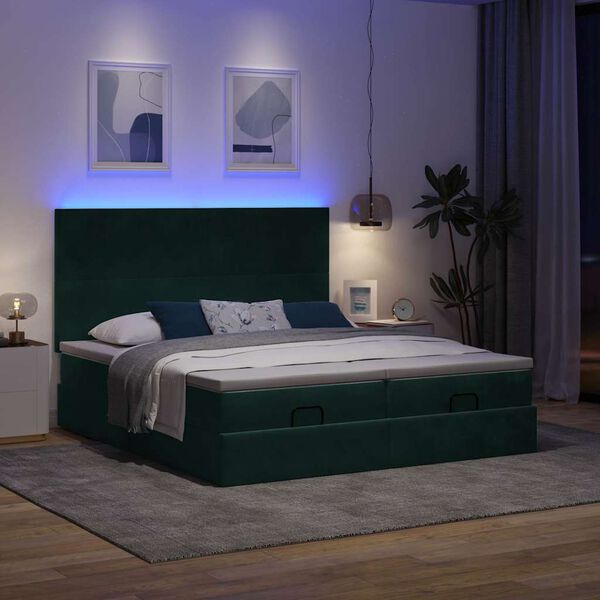 vidaXL Ottoman-Bett mit Matratzen & LEDs Dunkelgr&uuml;n 160x200 cm Samt
