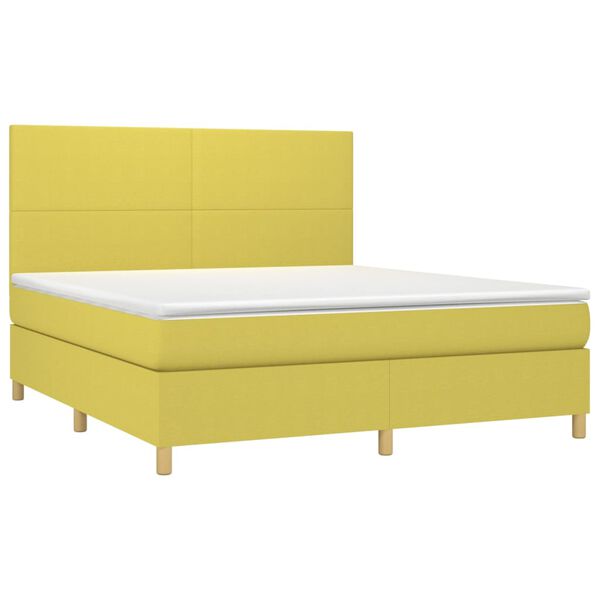 vidaXL Boxspringbett mit Matratze & LED Gr&uuml;n 160x200 cm Stoff