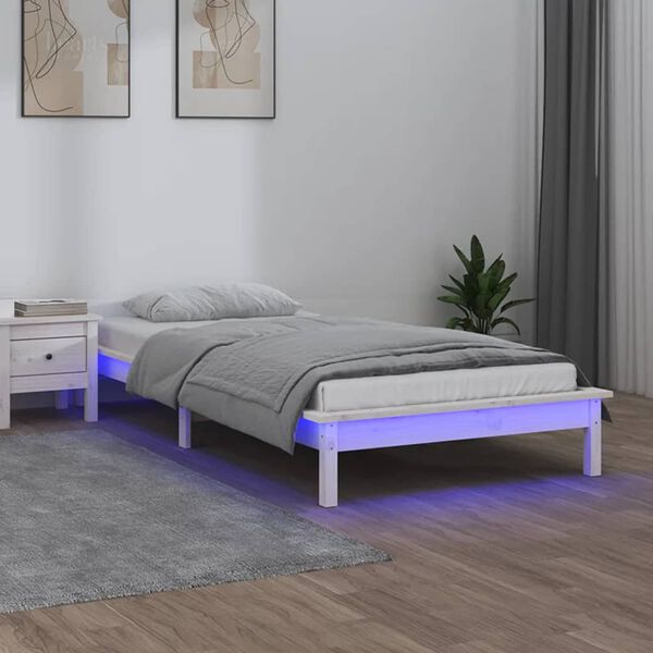 vidaXL Massivholzbett mit LEDs Weiß 75x190 cm