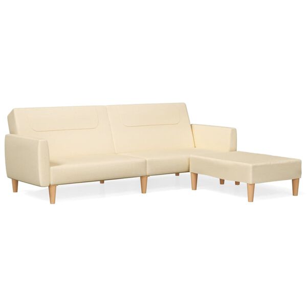 vidaXL Schlafsofa 2-Sitzer mit Fußhocker Creme Stoff