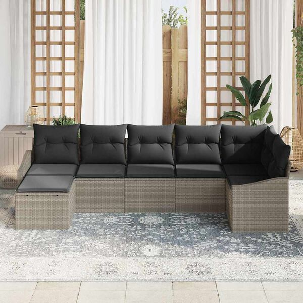 vidaXL Sofa Set mit Kissen 7 pcs Hellgrau Poly Rattan
