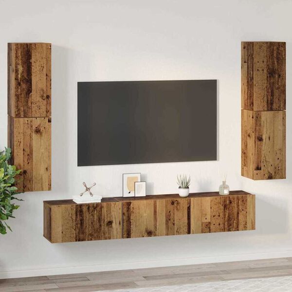 vidaXL TV-Schrankset Wandmontiert 7 pcs Altholz Holzwerkstoff