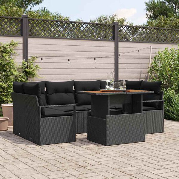 vidaXL Garten-Sofa-Set mit Kissen 7 pcs Schwarz