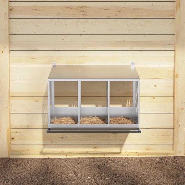 vidaXL H&uuml;hner-Nistkasten mit 3 F&auml;chern Verzinktes Silber Metall