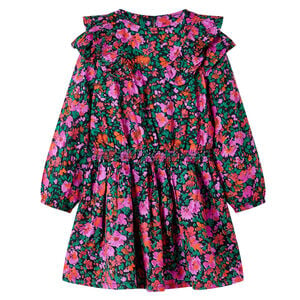 Kinderkleid mit Langen &Auml;rmeln Knallrosa 92