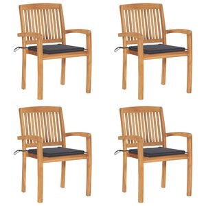 vidaXL Stapelbare Gartenst&uuml;hle mit Kissen 4 Stk. Massivholz Teak