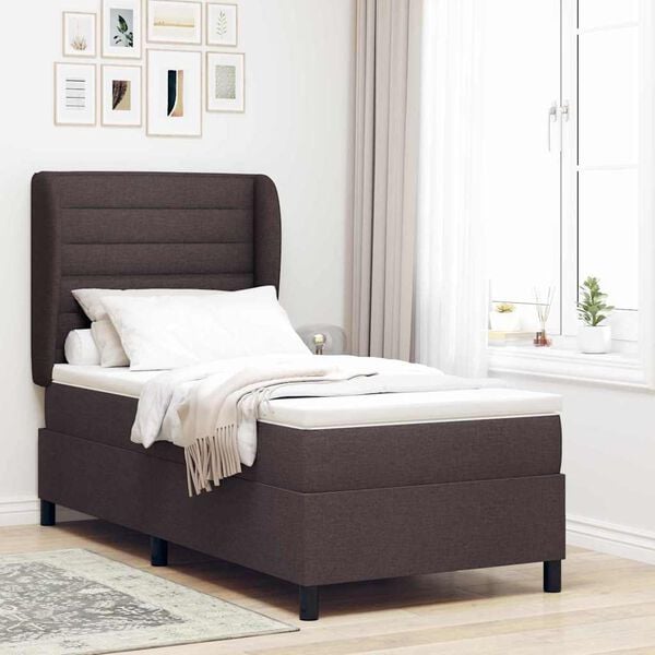 vidaXL Boxspringbett mit Matratze Dunkelbraun 90 x 190 cm Stoff