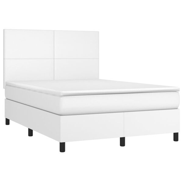 vidaXL Boxspringbett mit Matratze & LED Wei&szlig; 140x190 cm Kunstleder