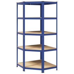vidaXL Eckregal mit 5 B&ouml;den Blau Stahl & Holzwerkstoff