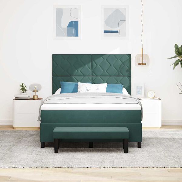 vidaXL Boxspringbett mit Matratze Dunkelgr&uuml;n 160 x 200 cm Samt