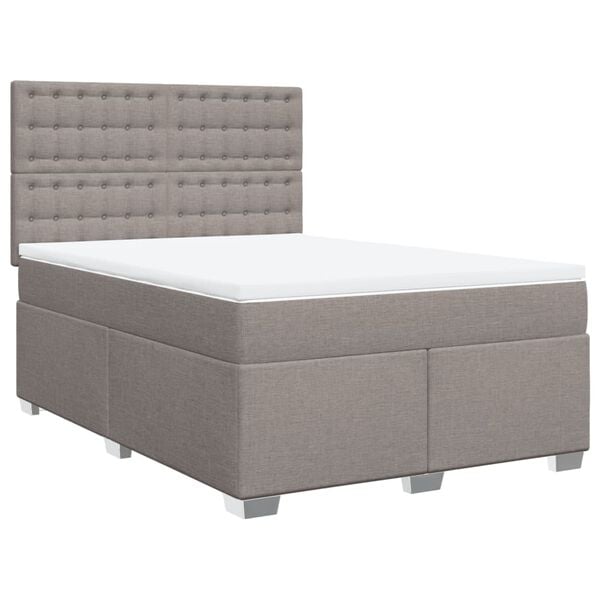 vidaXL Boxspringbett mit Matratze Taupe 140x200 cm Stoff