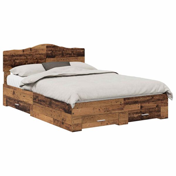 vidaXL Bettrahmen mit Kopfteil Altholz 140 x 190 cm Holzwerkstoff