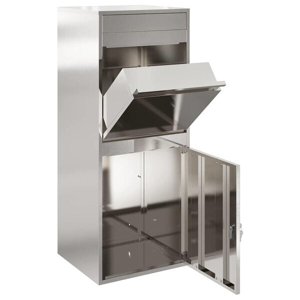 vidaXL Paketdrop-Box mit Speicher Silber 47,5 x 38 x 59 cm Edelstahl