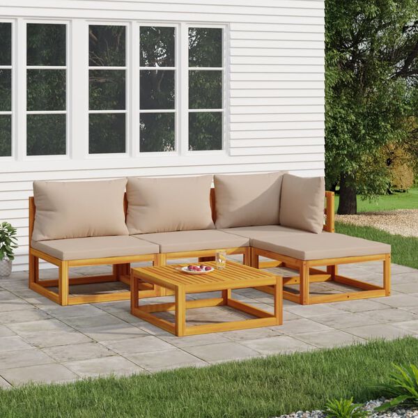 vidaXL 5-tlg. Garten-Lounge-Set mit Taupe Kissen Massivholz