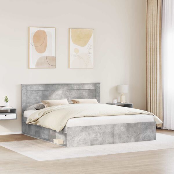 vidaXL Bettrahmen mit Kopfteil Beton 180 x 200 cm Massives Kiefernholz