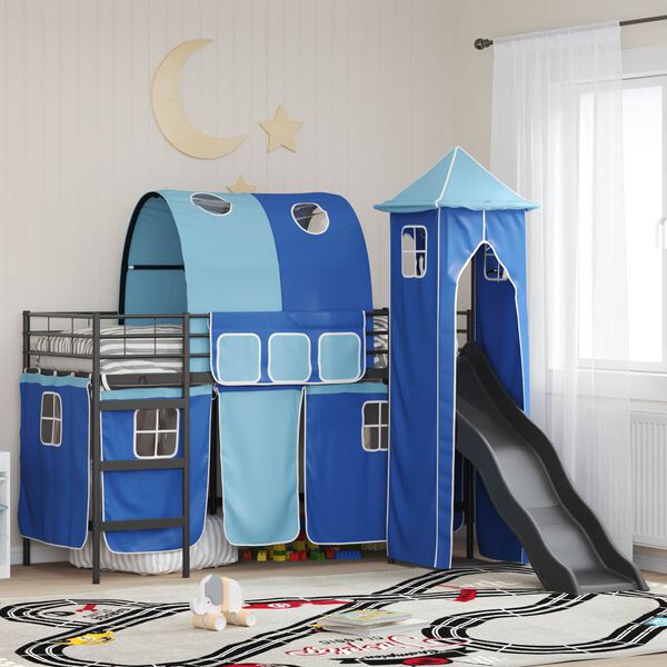 vidaXL Kinderloftbett Schwarz und Blau 99,5 x 190 cm Metall