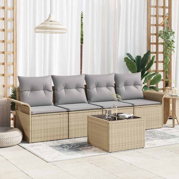 vidaXL Gartensofa-set mit Kissen 5 pcs Beige und Grau Poly-Rattan