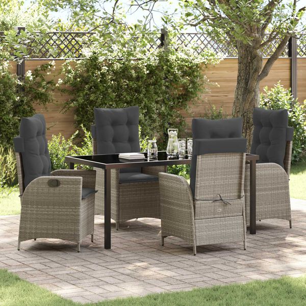 vidaXL Garten Essgruppe mit Kissen 5 pcs Hellgrau Poly-Rattan