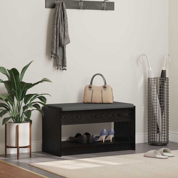 vidaXL Flurbank mit Kissen mit Regal Schwarze Eiche 83 x 38 x 45 cm