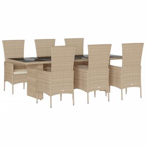 vidaXL 9-tlg. Garten-Essgruppe mit Kissen Beige Poly Rattan