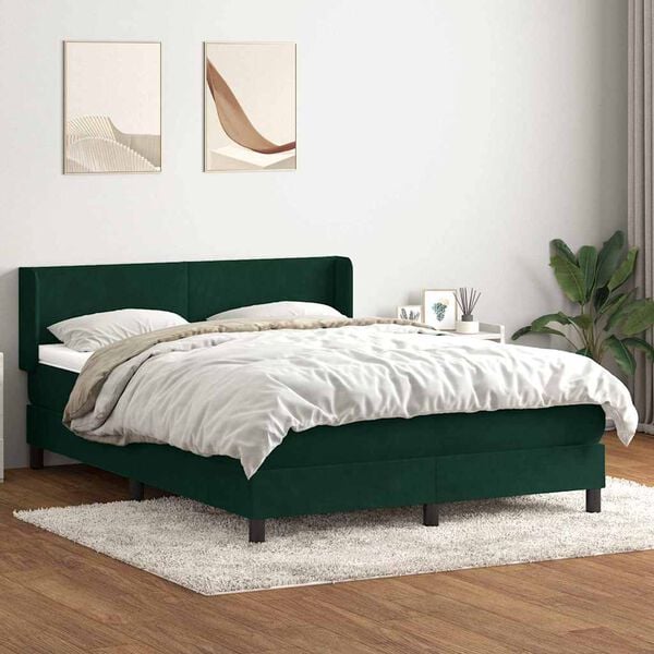 vidaXL Boxspringbett mit Matratze Dunkelgr&uuml;n 160x220 cm Samt