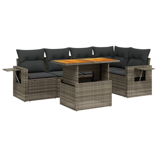 vidaXL 6-tlg. Garten-Sofagarnitur mit Kissen Grau Poly Rattan