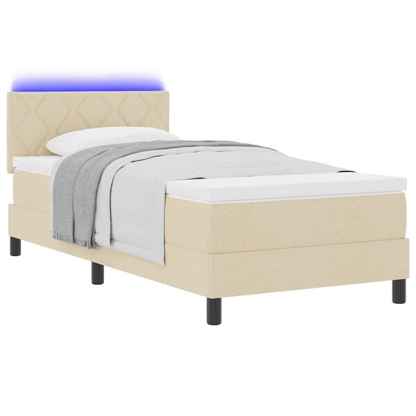 vidaXL Boxspringbett mit Matratze mit LED Creme 90 x 200 cm Stoff