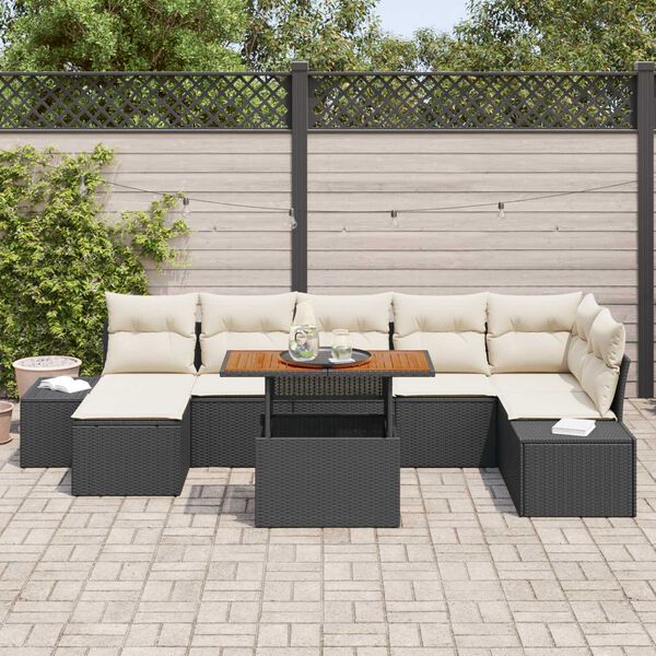 vidaXL Garten-Sofa-Set mit Speicher 8 pcs Schwarz Poly Rattan