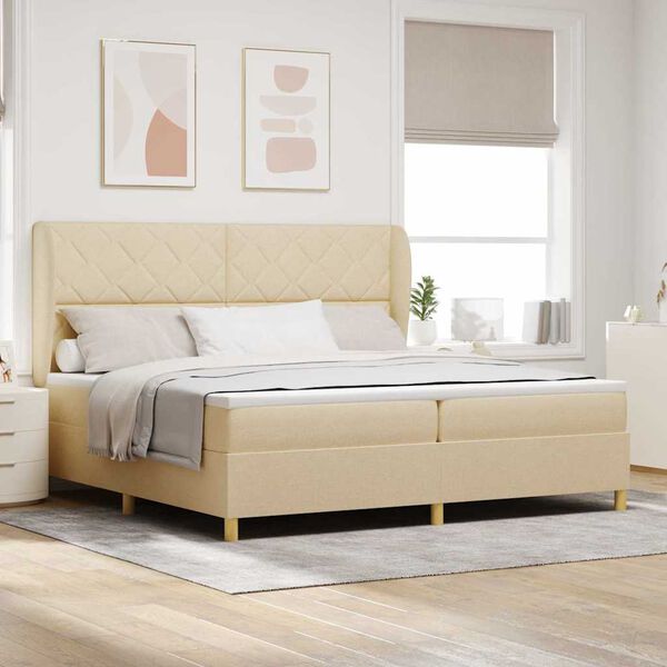 vidaXL Boxspringbett mit Matratze Dunkelgrau 90x190 cm Creme Stoff