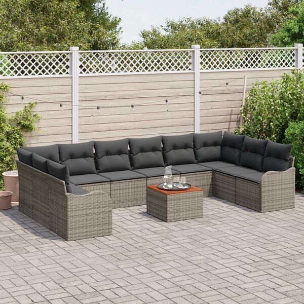 vidaXL Gartensofa-set mit Speicher 11 pcs Grau Poly-Rattan