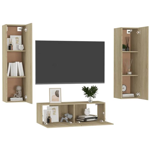 vidaXL 3-tlg. TV-Schrank-Set Sonoma-Eiche Holzwerkstoff