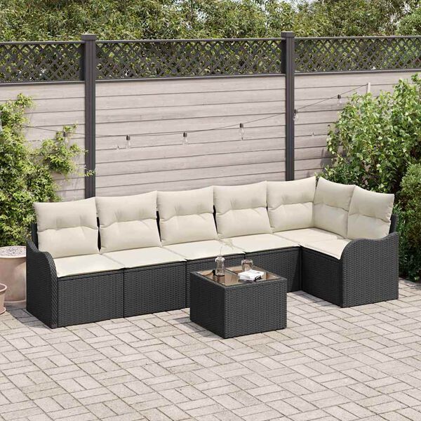 vidaXL Garten-Sofa-Set mit Kissen mit Speicher 7 pcs Braun Poly Rattan