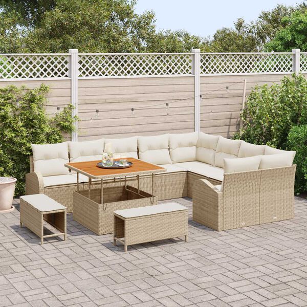 vidaXL Garten-Sofa-Set mit Kissen mit Speicher 12 pcs Beige und Creme