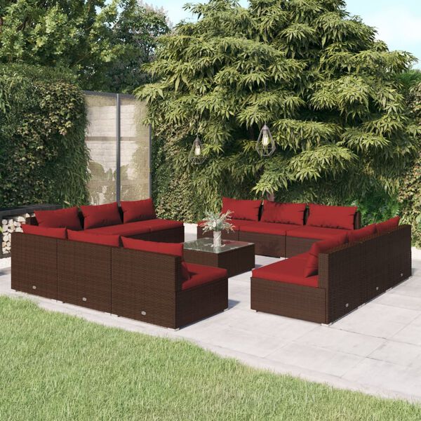 vidaXL 13-tlg. Garten-Lounge-Set mit Kissen Poly Rattan Braun
