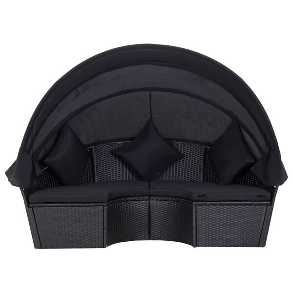 vidaXL Outdoor-Loungebett mit Dach Poly Rattan Schwarz