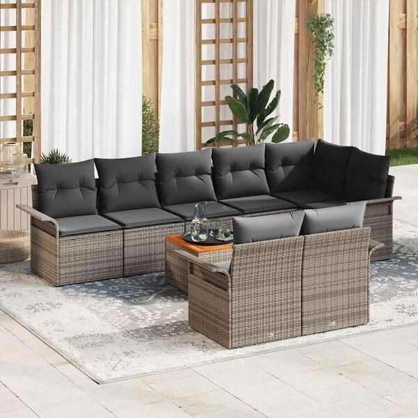 vidaXL Gartensofa-set mit Kissen 9 pcs Grau Poly-Rattan